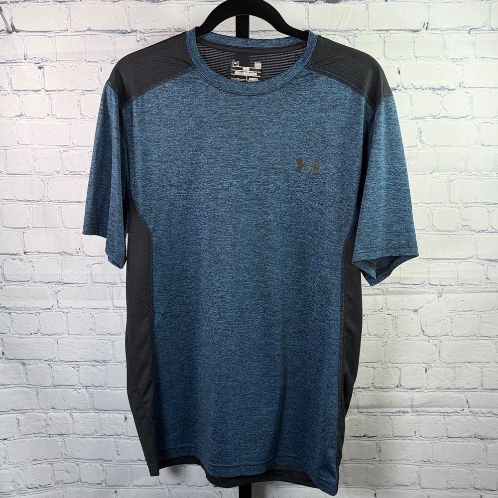 Under Armour Men's Heathered Blue and Black Tee